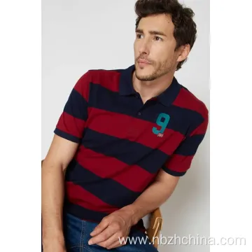 Mens Casual Yarn Dye Stripes Short Sleeve Polo